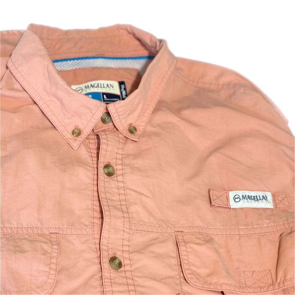 Magellan Fishing Shirt Mens Large Pockets Salmon Pink Short Sleeve Ventilated